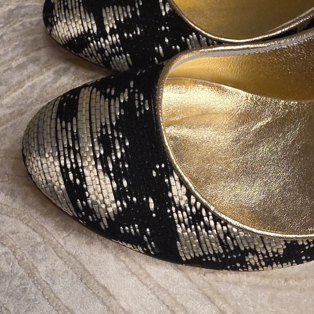 Claudia Ciuti Chic Patterned Black and Gold Heels 3 Inches Heel Size 6 - Picture 13 of 13